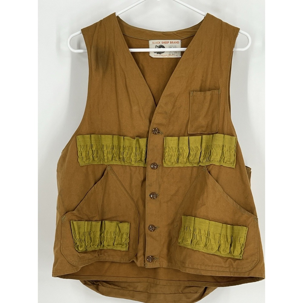 Vintage Black Sheep Brand Size Medium Sleeveless Hunting Jacket Vest Back Pocket